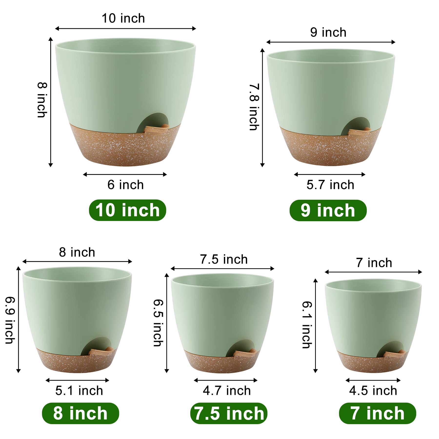 Five sizes of QRRICA self-watering pots displayed together