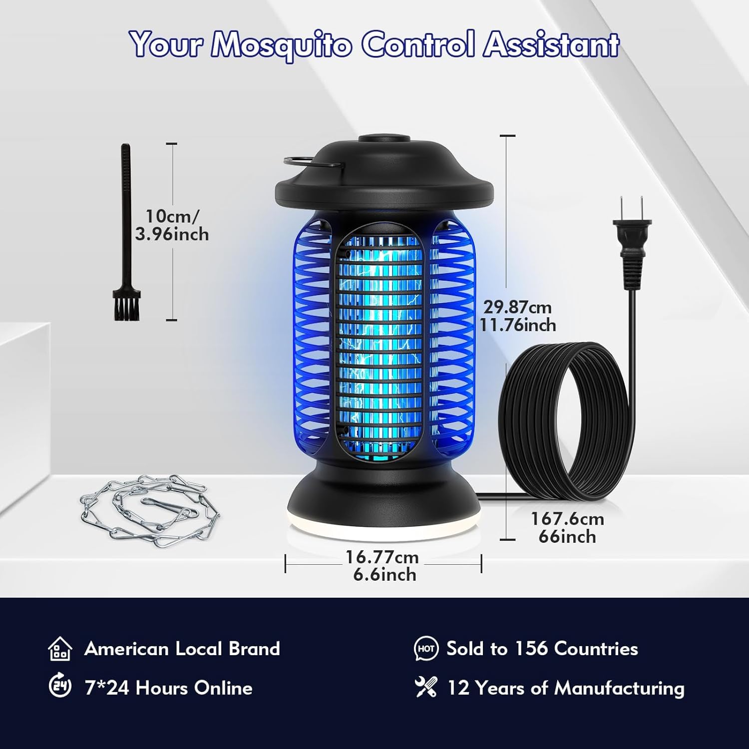 fiveye Bug Zapper side view showing power cable