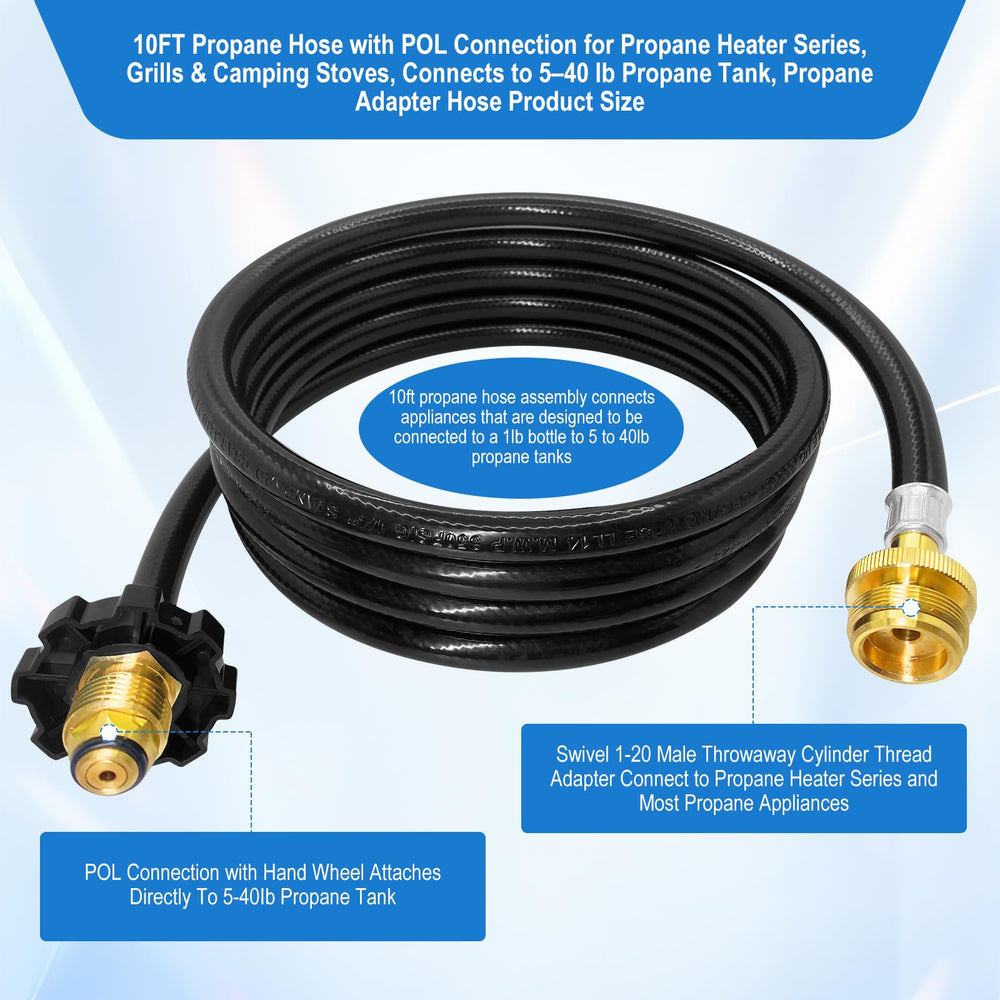 FJXBYWM 10FT propane hose in use with a portable heater
