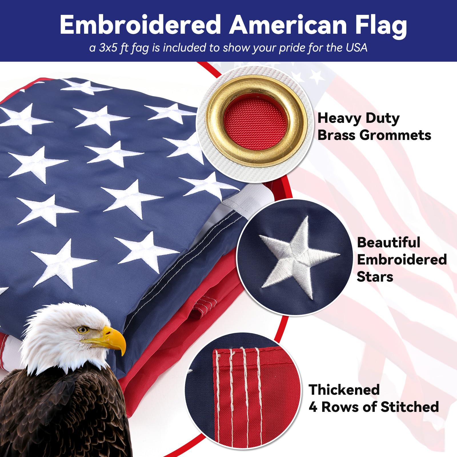 Flag pole kit components including rings and screws
