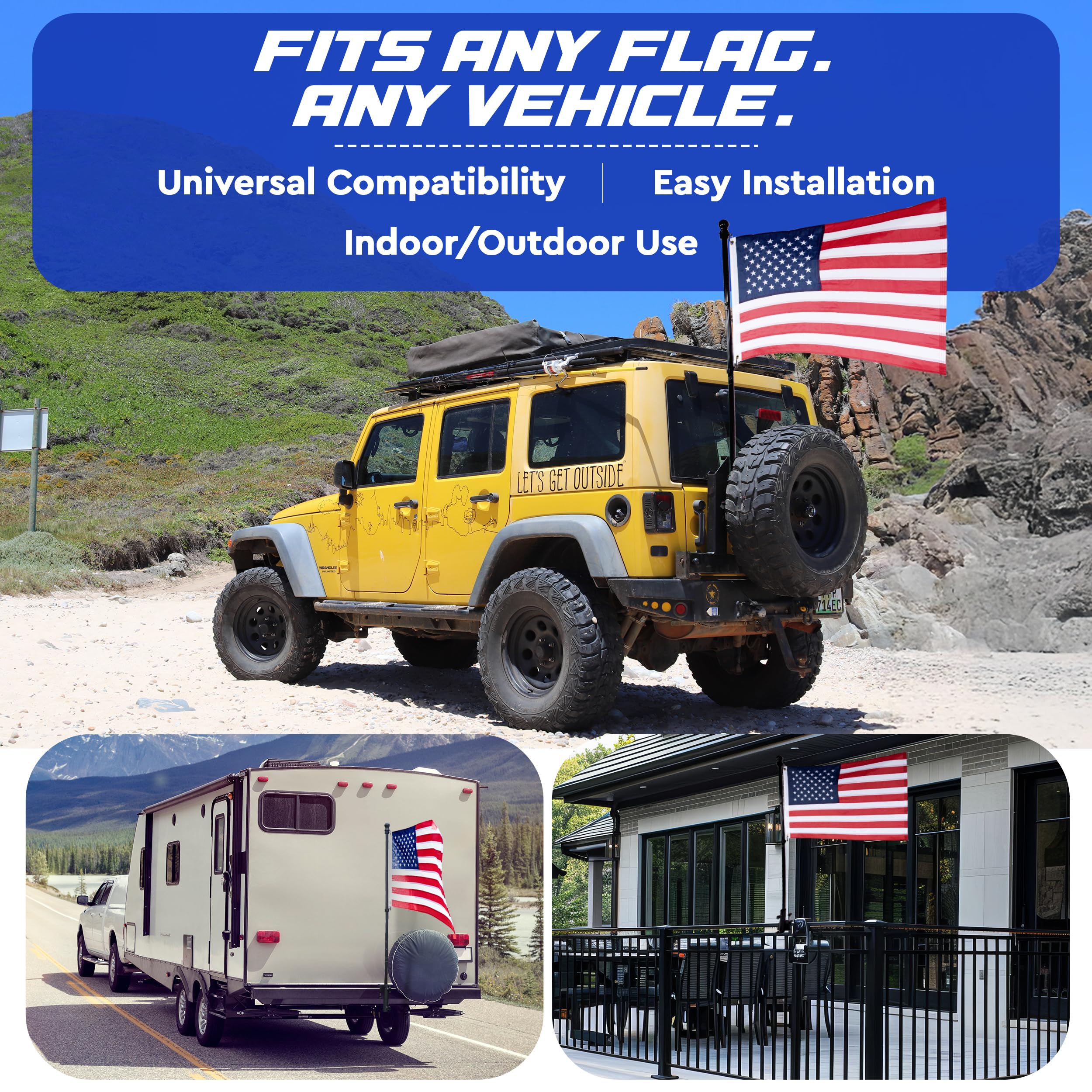 Flag Runner Truck Bed Flag Pole Mount with flag attached