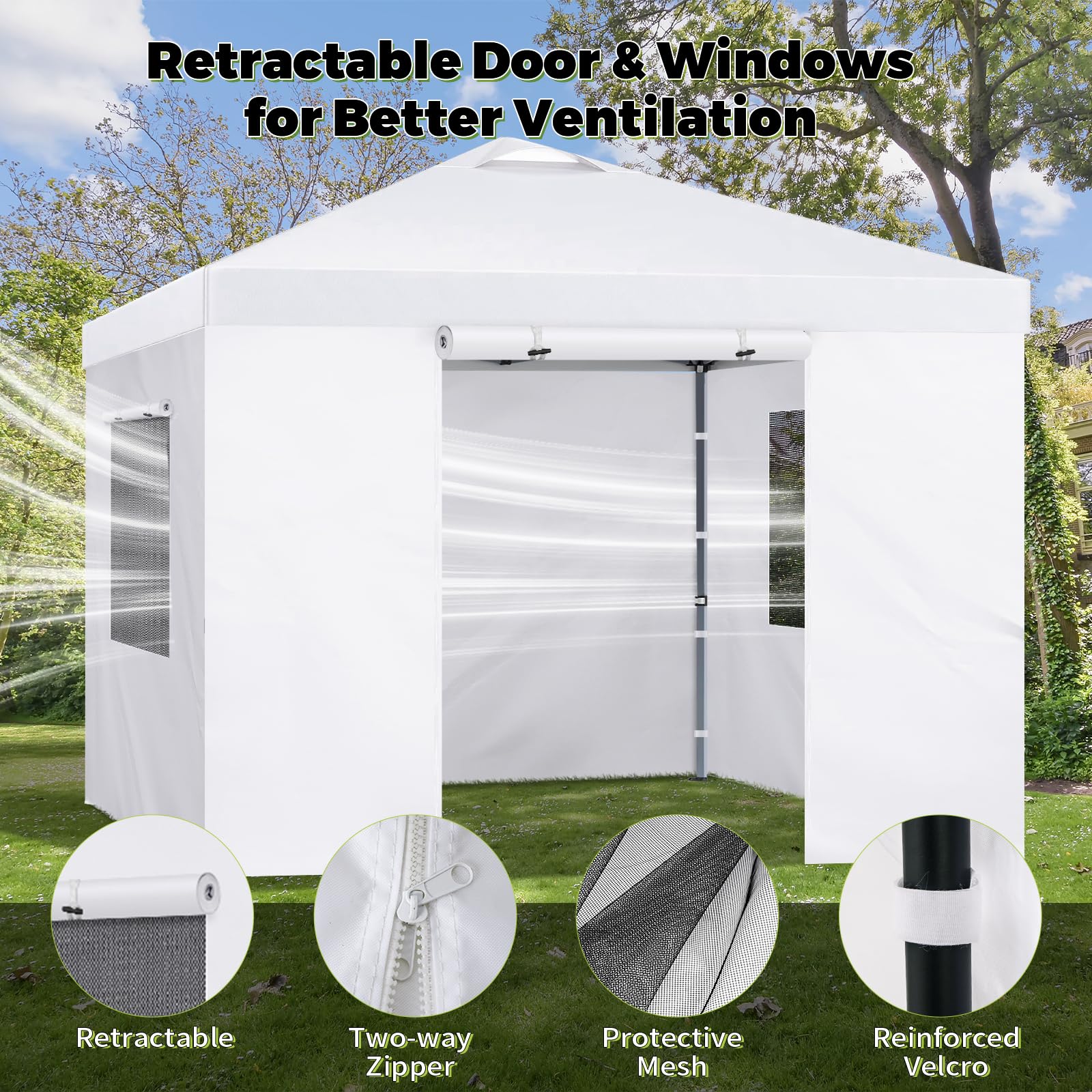 FLAGLY Canopy Sidewalls Mesh Window Panel with Roll-Up Shade