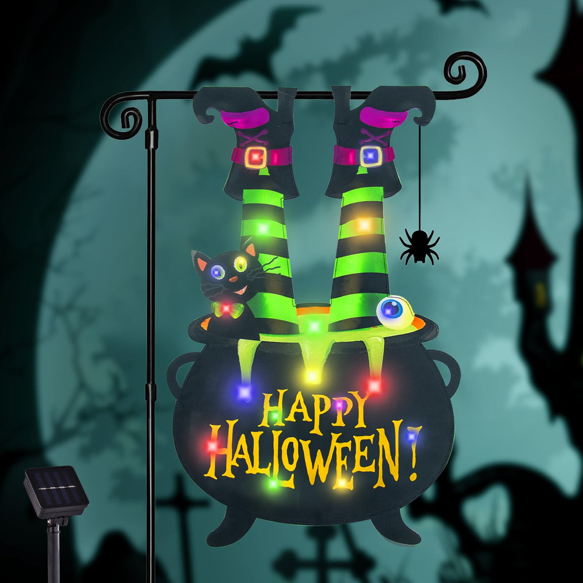 FLAGMESAGE Halloween Lighted Garden Flag with witch feet design