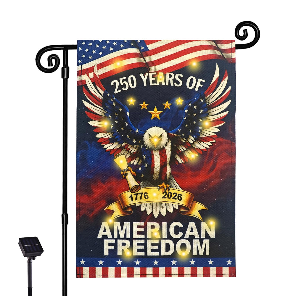 FLAGMESAGE Lighted USA Garden Flag front view with Eagle design