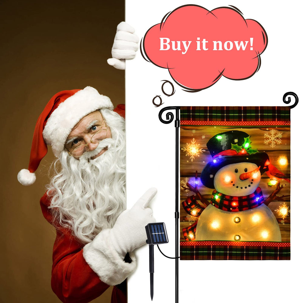 FLAGMESAGE snowman garden flag with festive lights