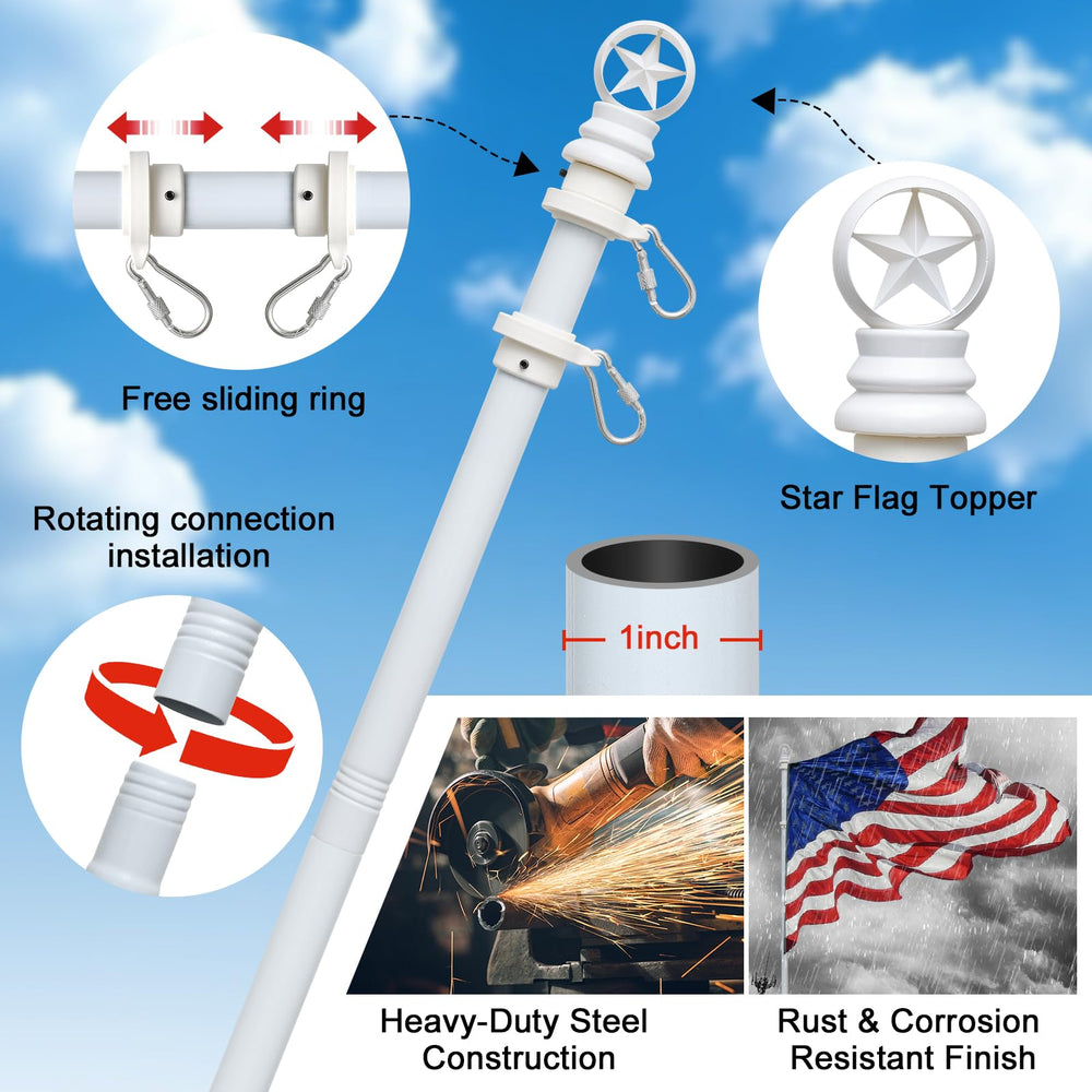 Flagpole with tangle-free spinning rings in outdoor setting