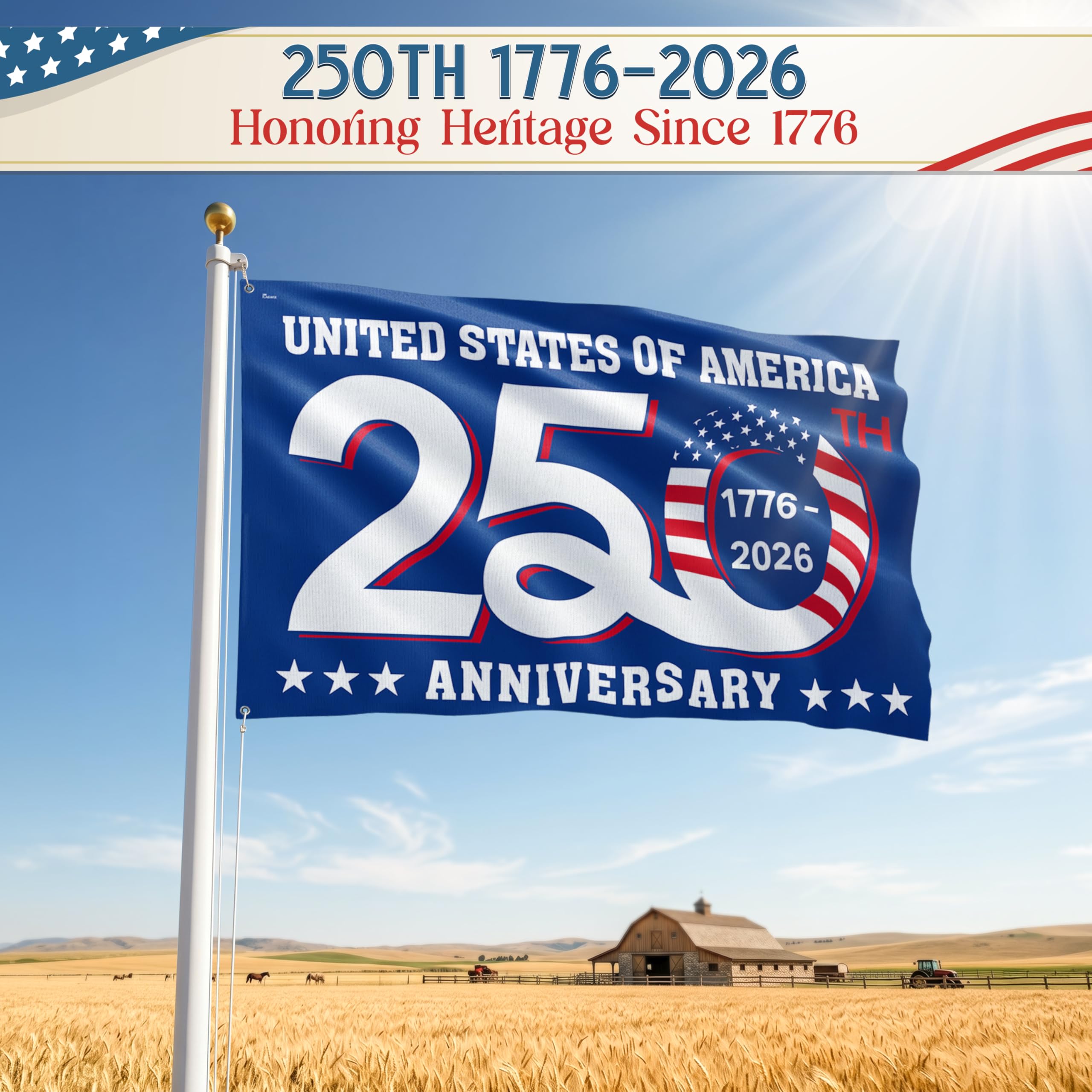 FLAGWIX 250th Anniversary Flag displayed outdoors