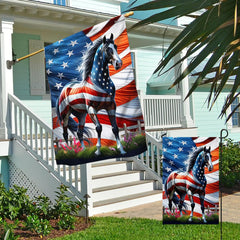 FLAGWIX American Horse Patriotic Flag with garden background