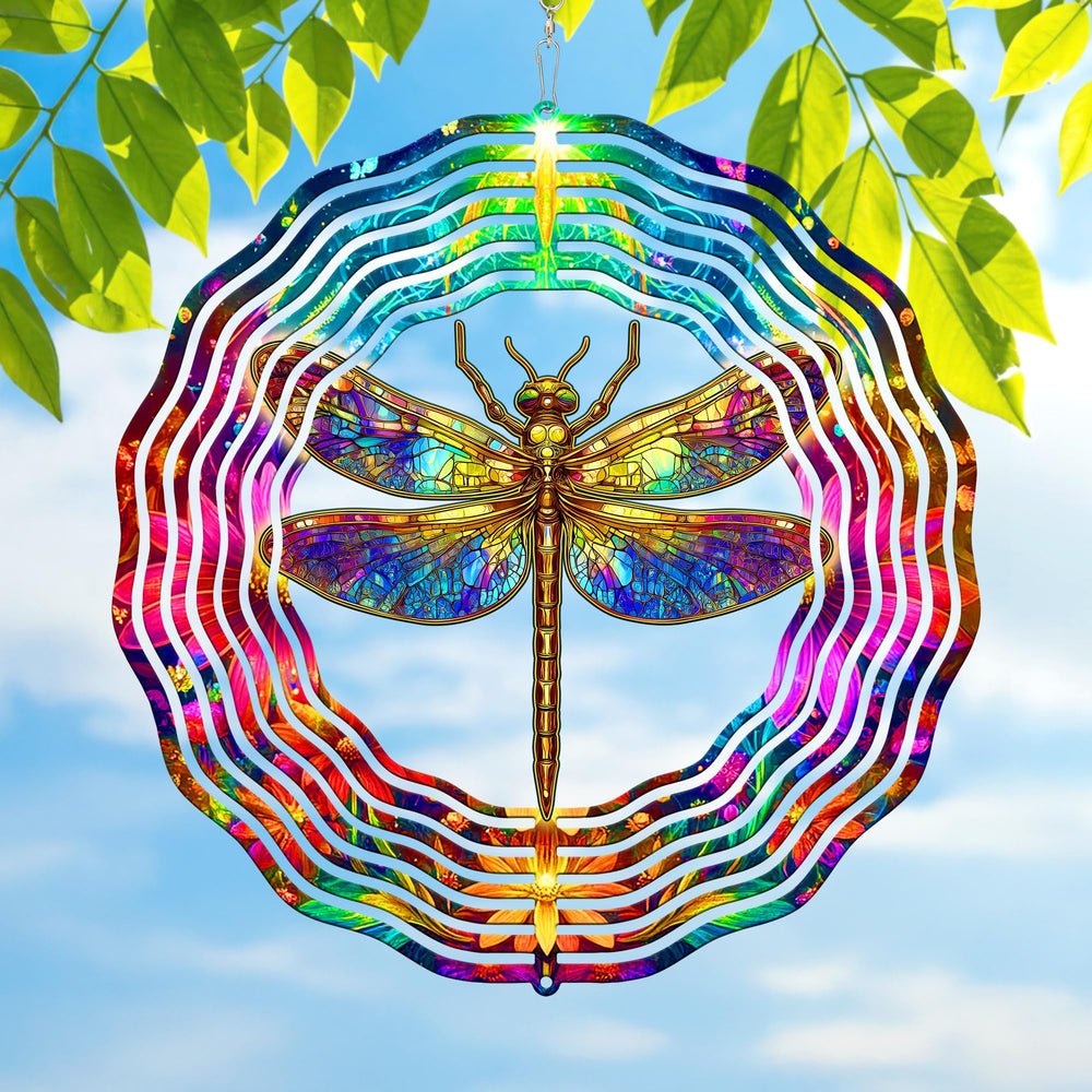 FLAGWIX Dragonfly Wind Spinner 12 in stainless steel garden decor front view