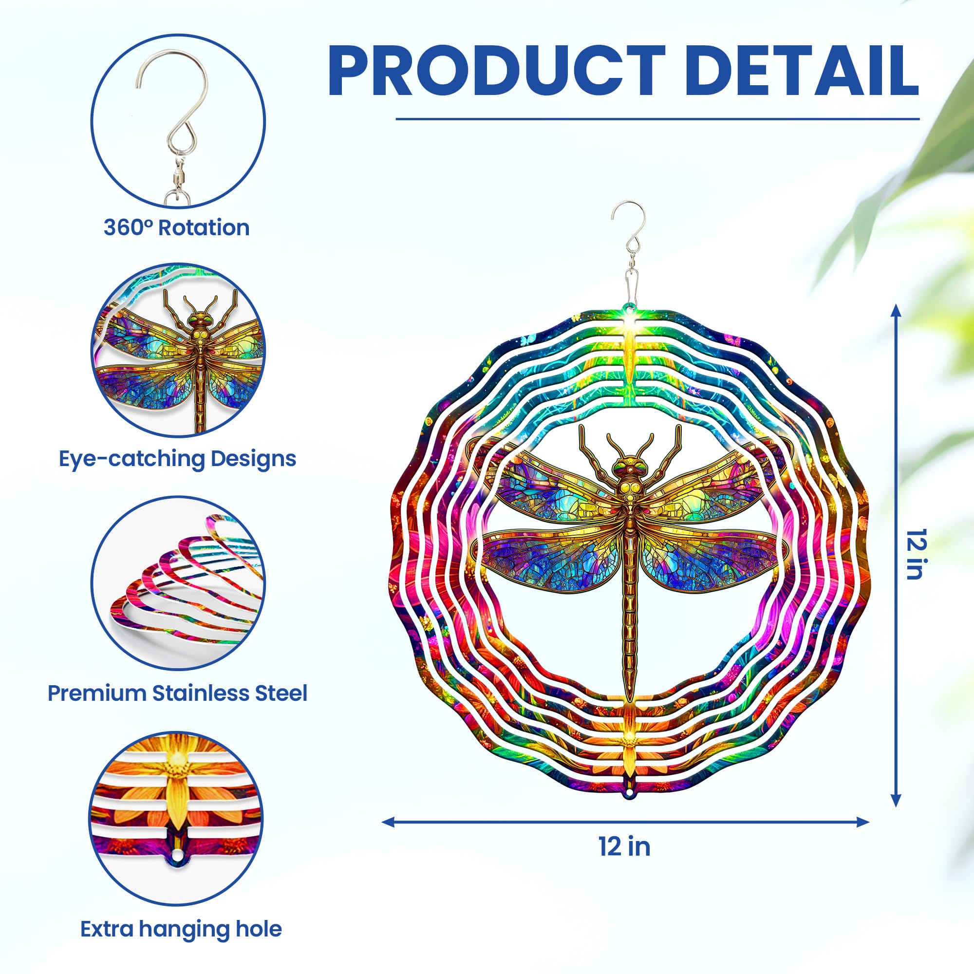 FLAGWIX Dragonfly Wind Spinner hanging in a garden