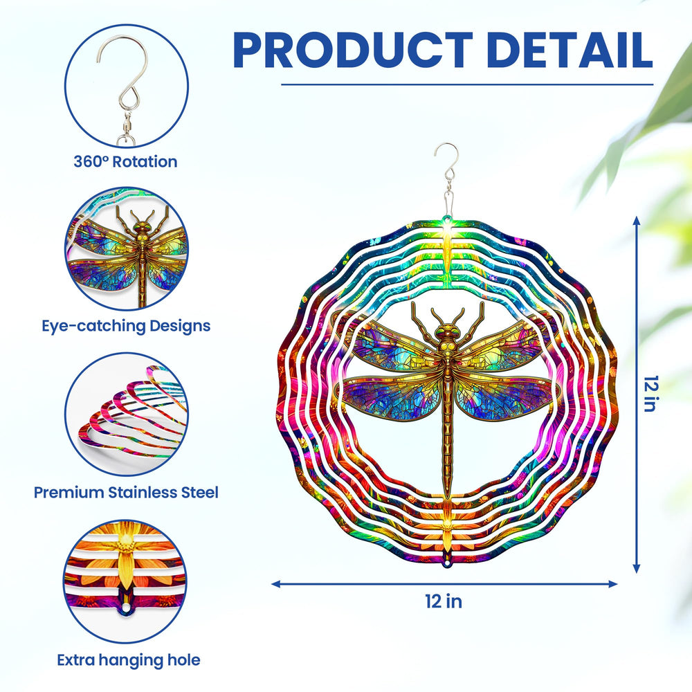 FLAGWIX Dragonfly Wind Spinner hanging in a garden