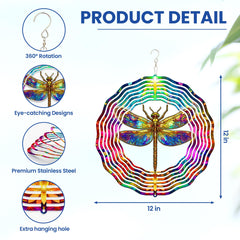FLAGWIX Dragonfly Wind Spinner hanging in a garden