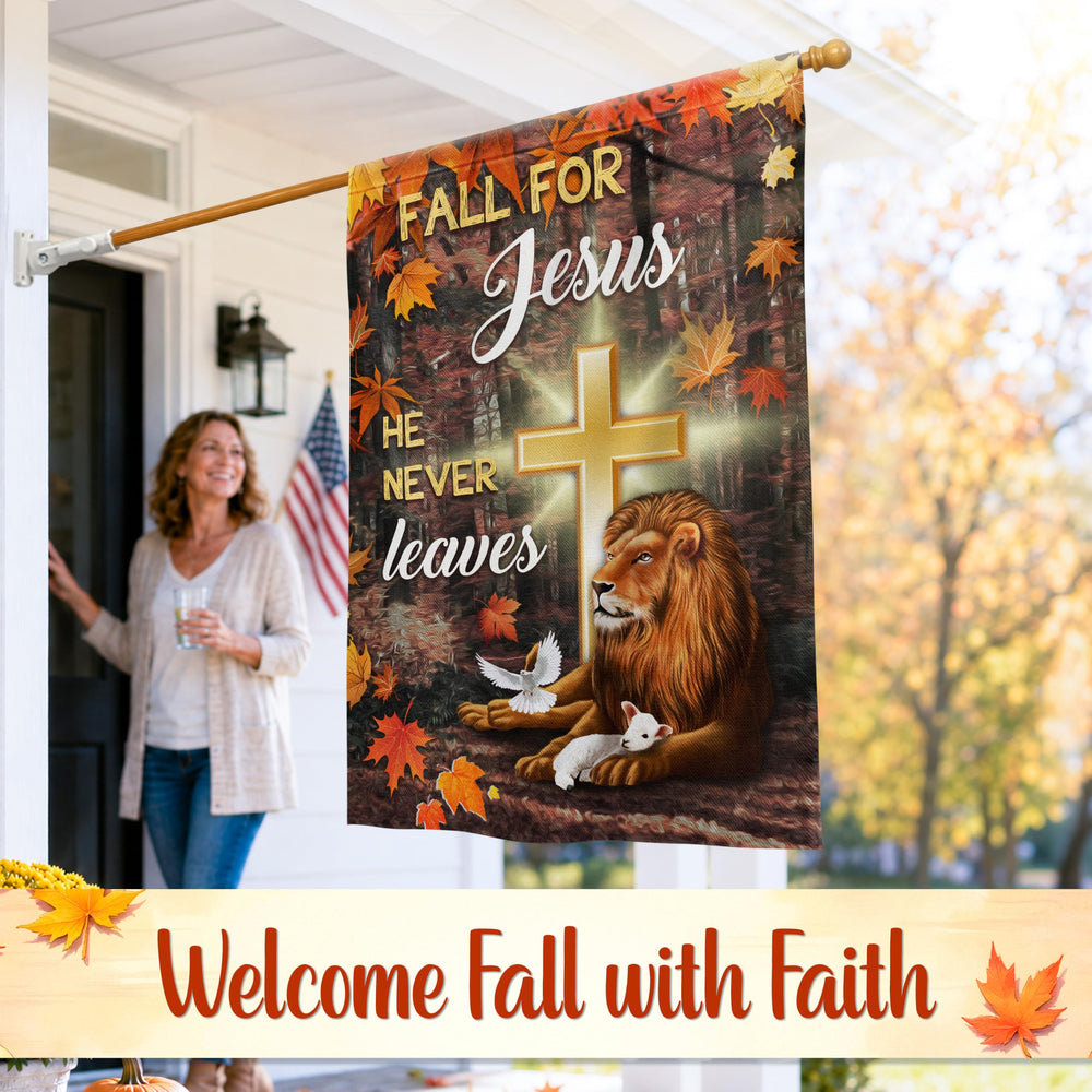 FLAGWIX Fall Christian Flag on a porch during fall season