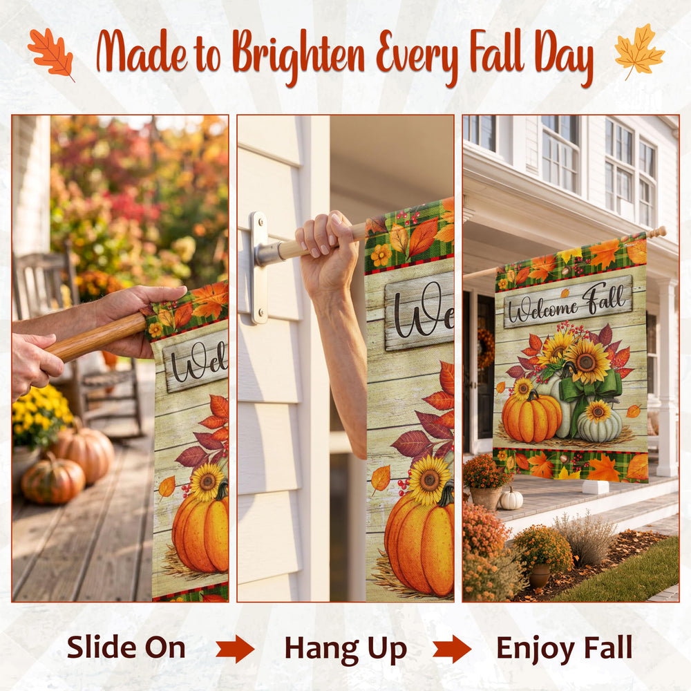 FLAGWIX Fall Pumpkin Garden Flag hanging on porch