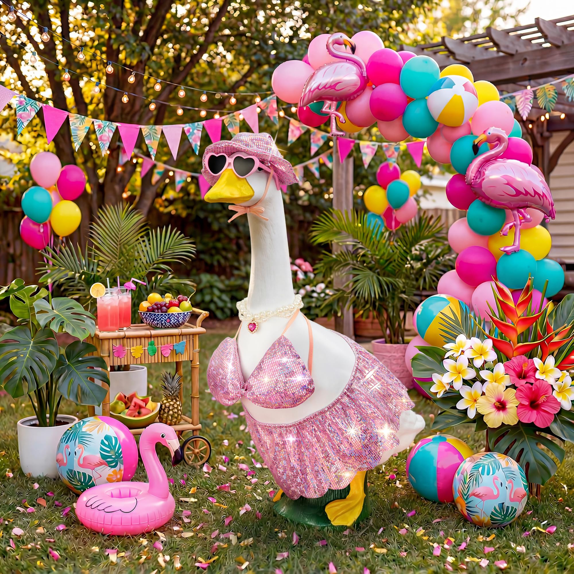 FLAIR GIFTS pink sequin bikini set displayed on patio