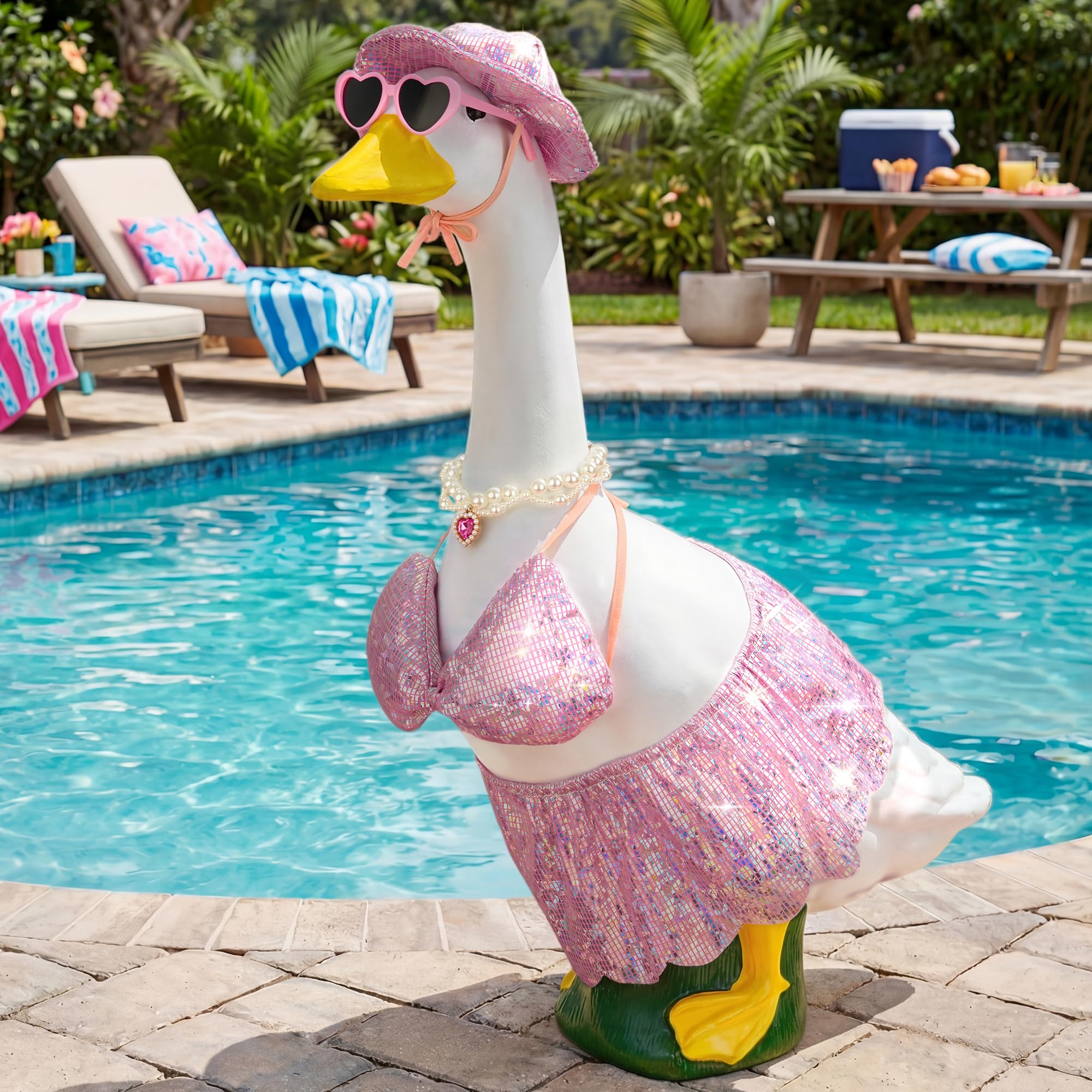FLAIR GIFTS pink sequin bikini set in summer garden setting