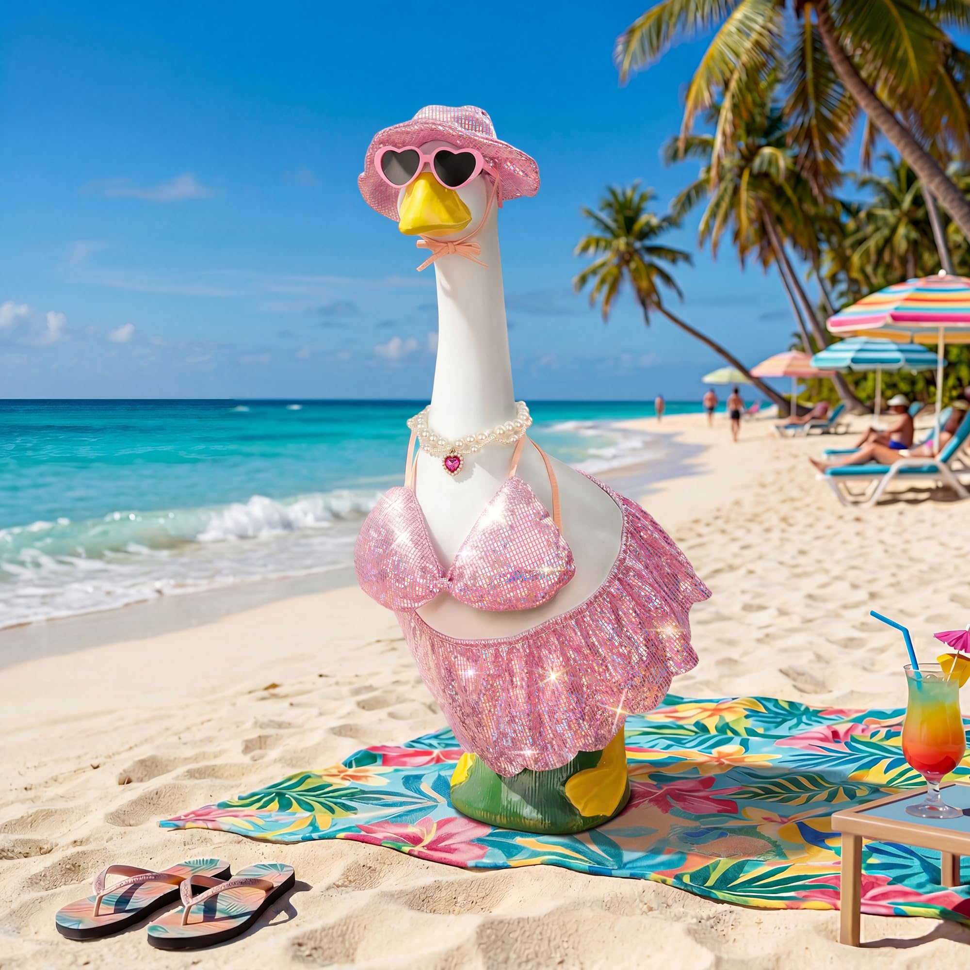 FLAIR GIFTS pink sequin sunglasses and pearl necklace