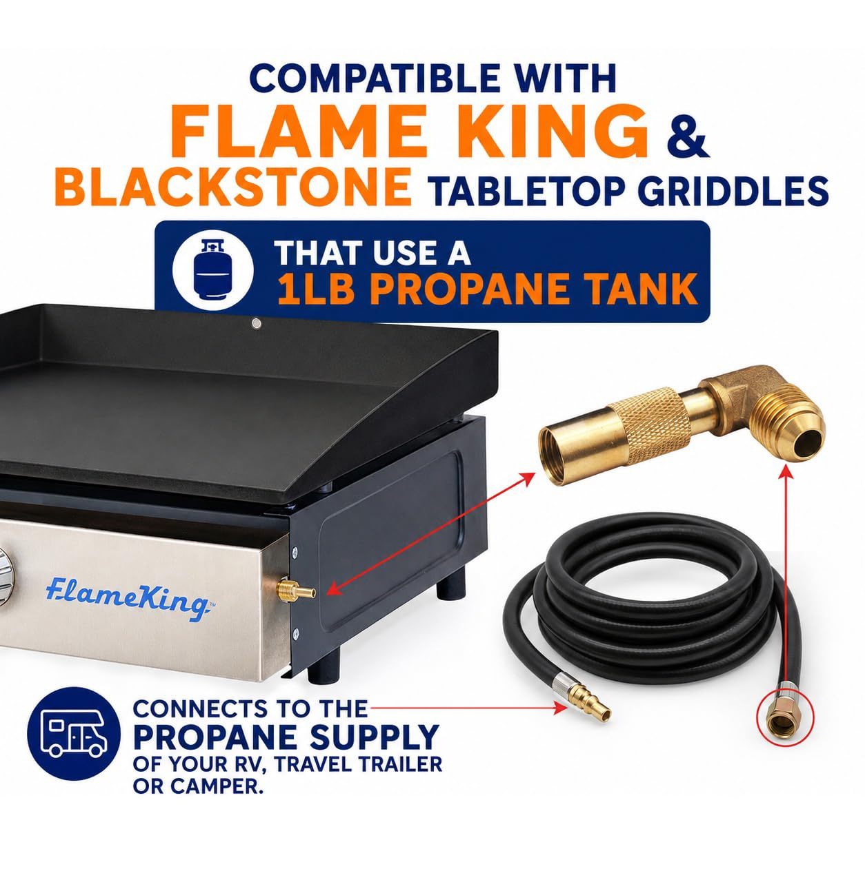 Flame King 12ft Propane Hose with elbow adapter