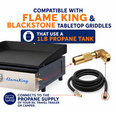 Flame King 12ft Propane Hose with elbow adapter