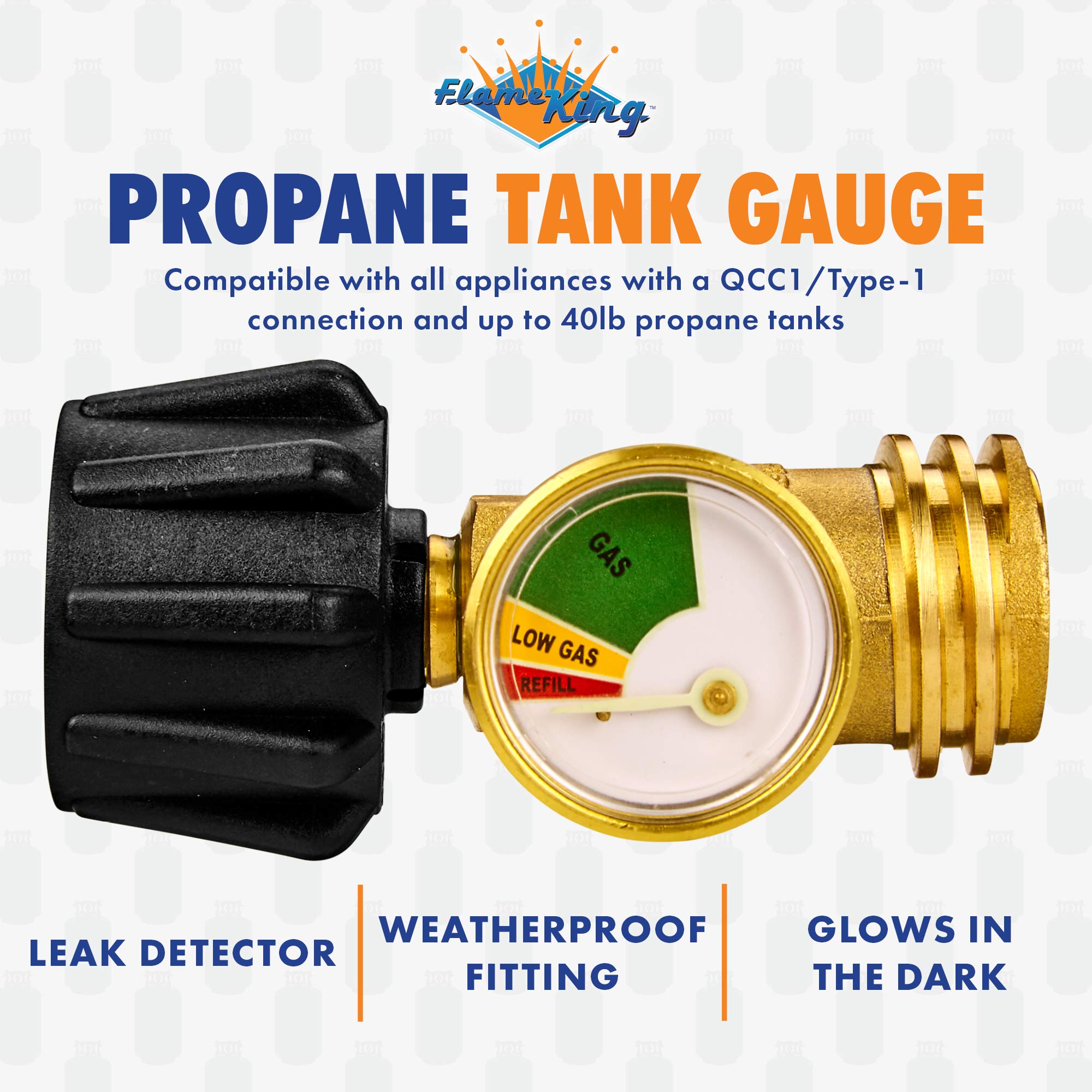 Flame King Propane Gauge showing propane levels at night