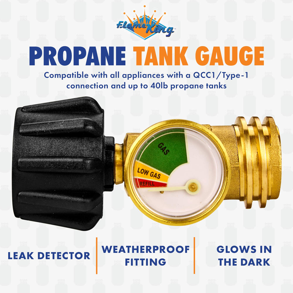 Flame King Propane Gauge showing propane levels at night