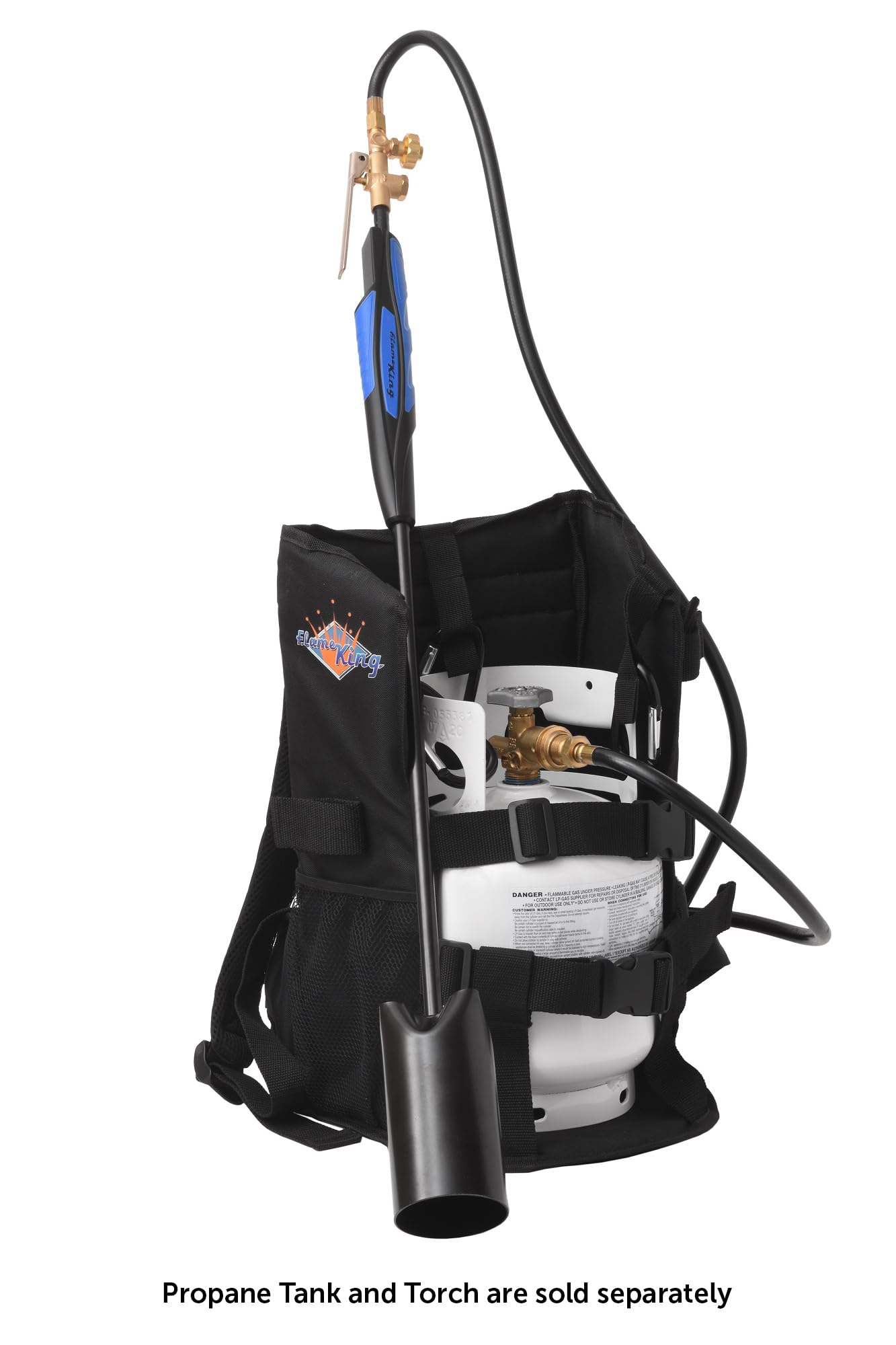 Flame King Propane Tank Backpack Carrier in a garden setting