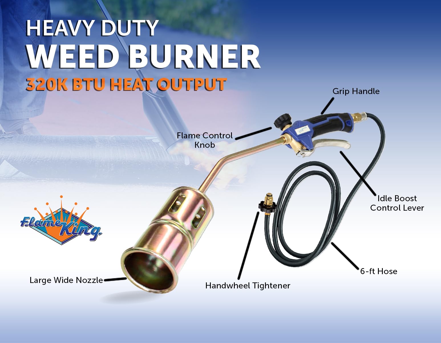 Flame King Weed Burner Torch side view showing ergonomic handle