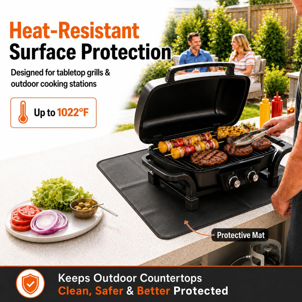 FLASLD Grill Mat used under a tabletop grill