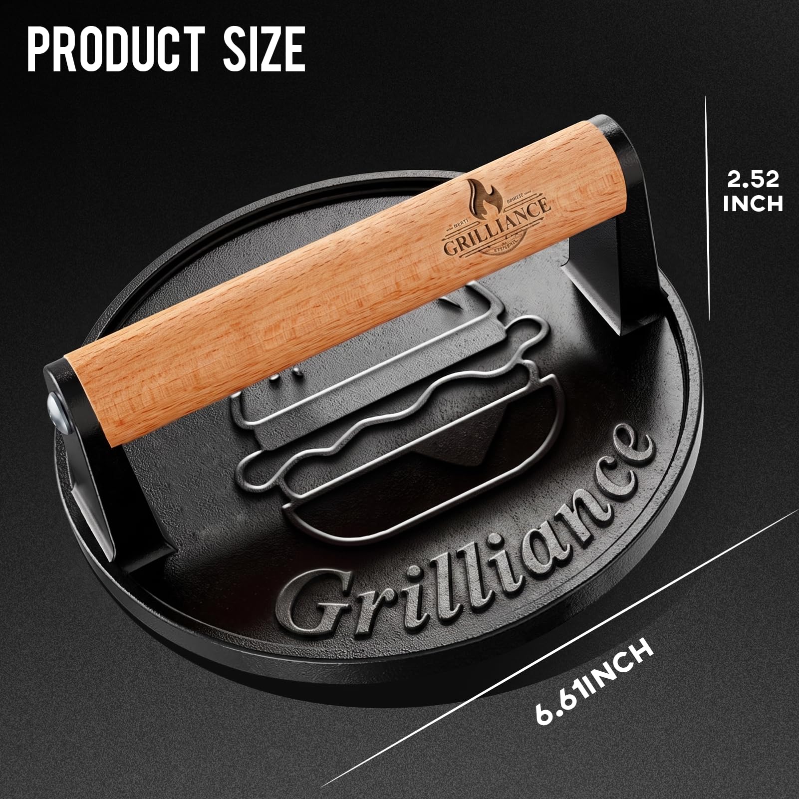 Flat bottom of Grilliance burger press showcasing smooth surface