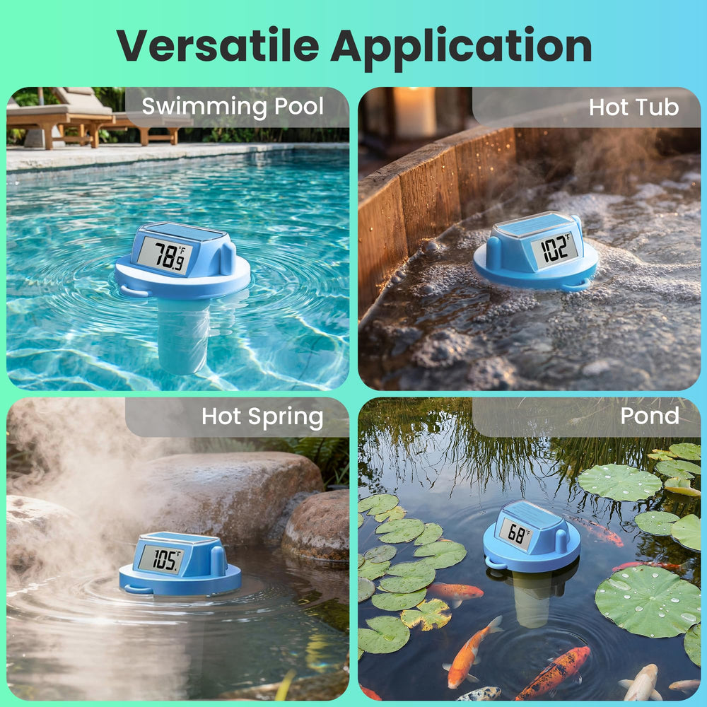 Flat lay of HODIK Pool Thermometer with batteries needed