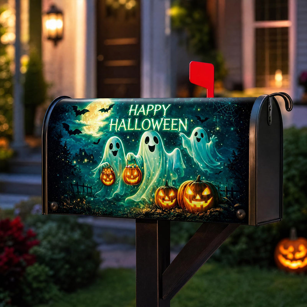 Flat lay of VISSTREE Halloween Mailbox Cover highlighting its vibrant colours