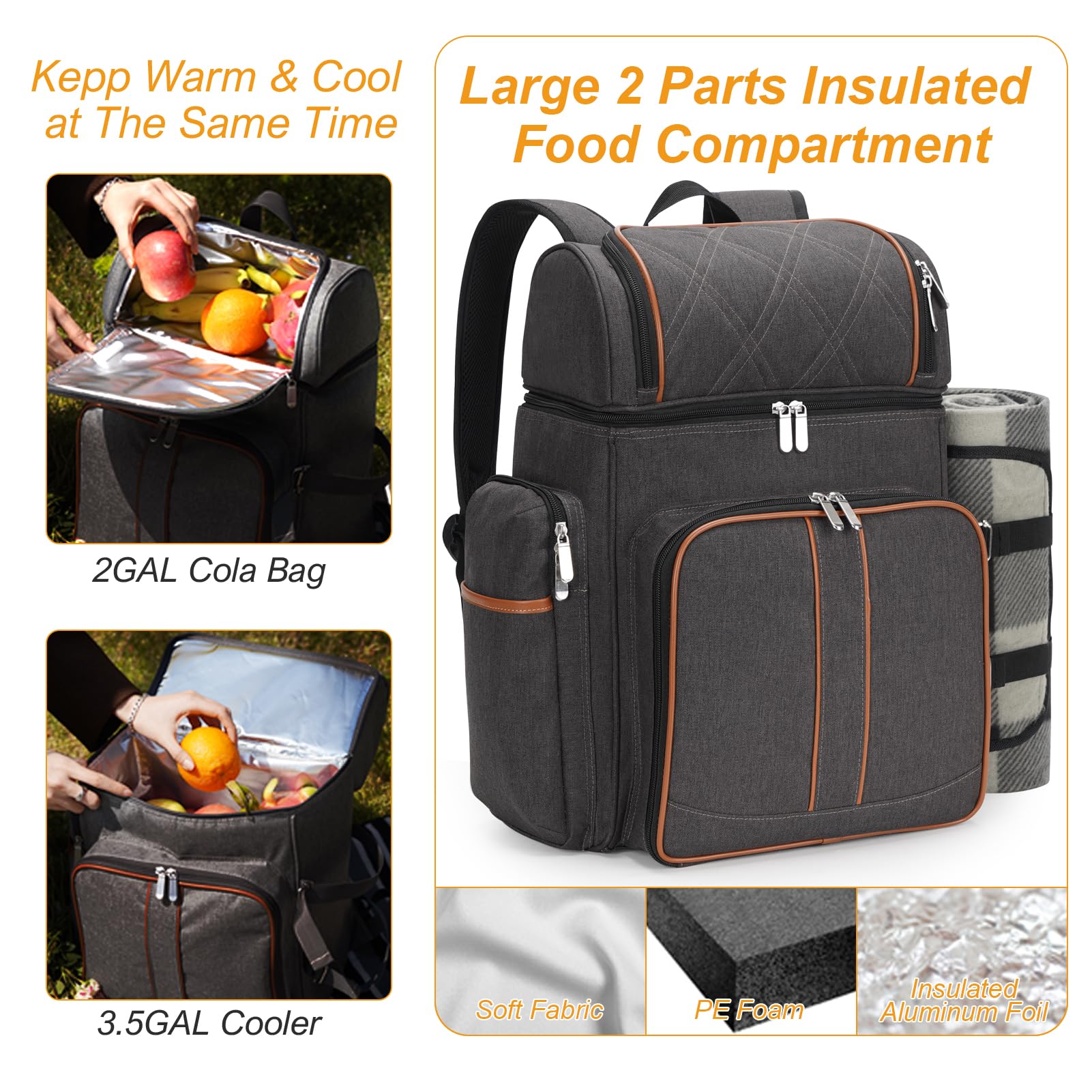 Flatware and plates included in the picnic backpack