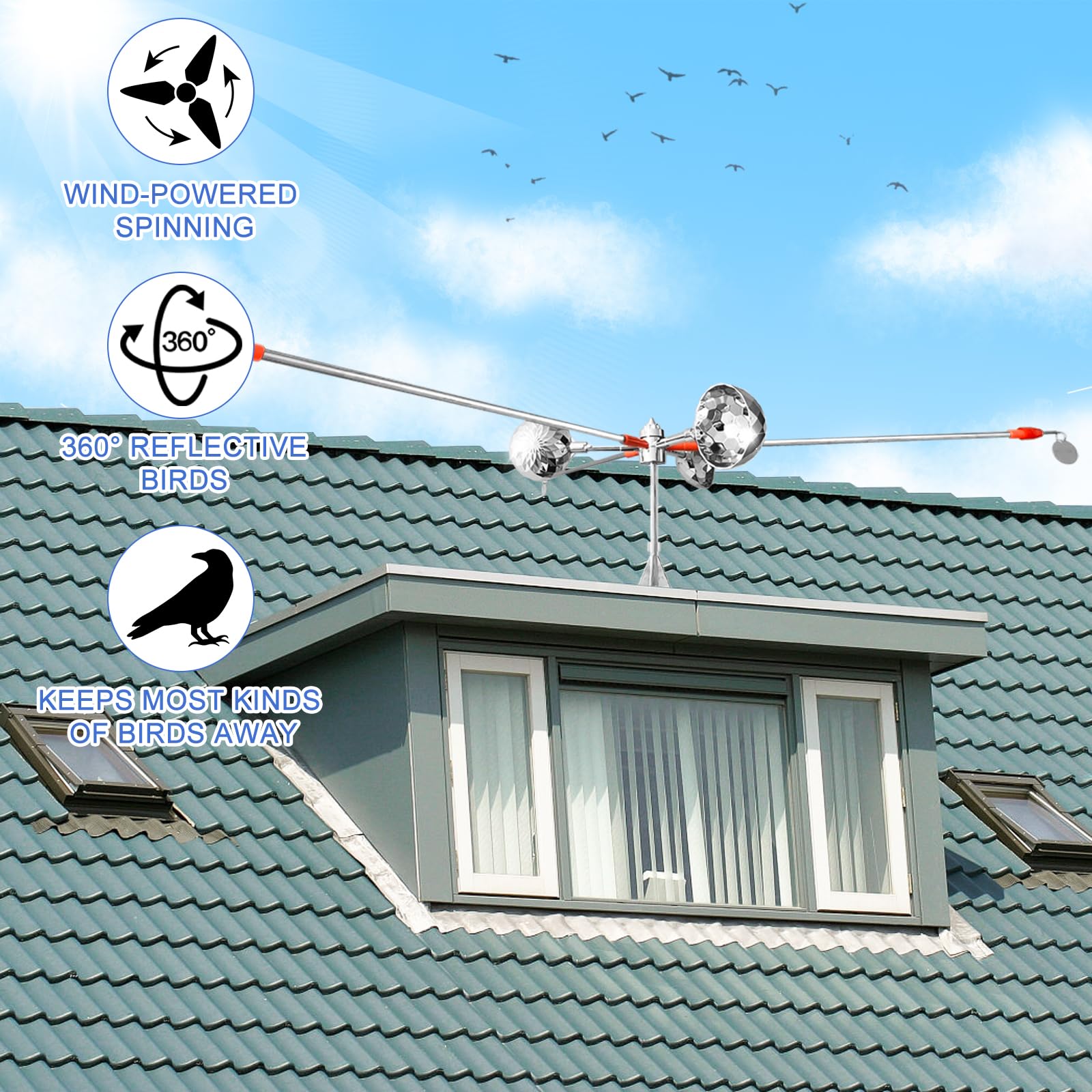 Flerigh Bird Scarer Reflective Device installed on a patio