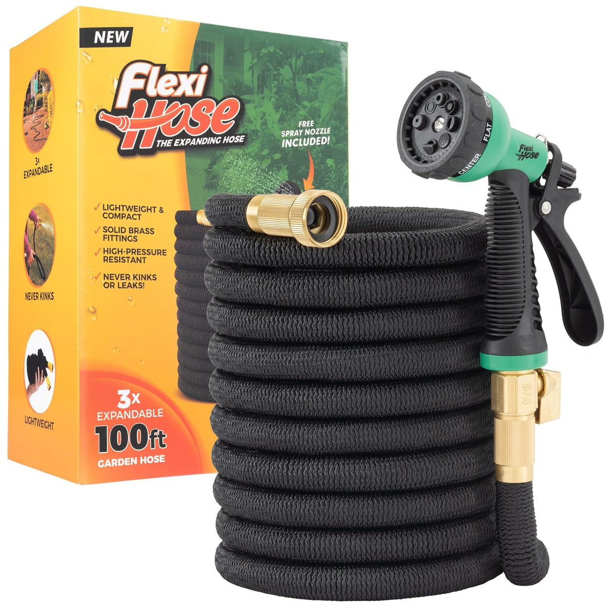 Flexi Hose 100FT black expandable garden hose front view