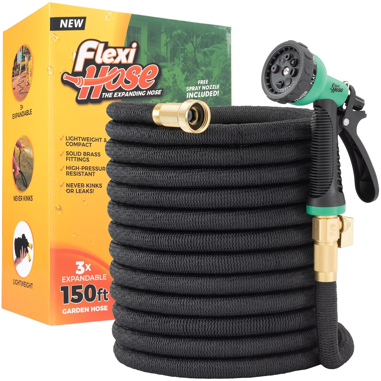 Flexi Hose 150FT black expandable garden hose front view