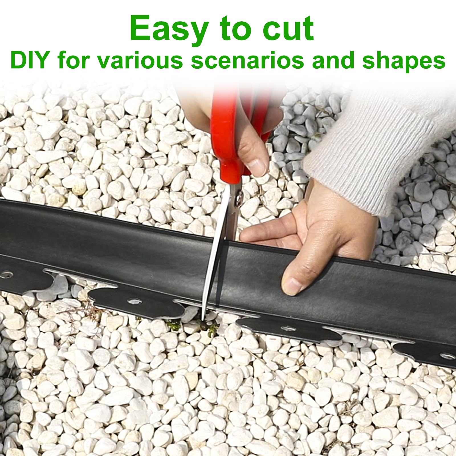 Flexible black plastic garden edging in a garden