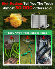 Flexible BlueGarden metal garden hose in yard