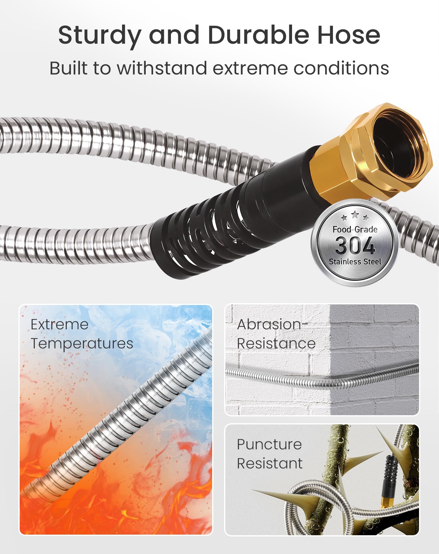 Flexible Cesun garden hose bending around an obstacle