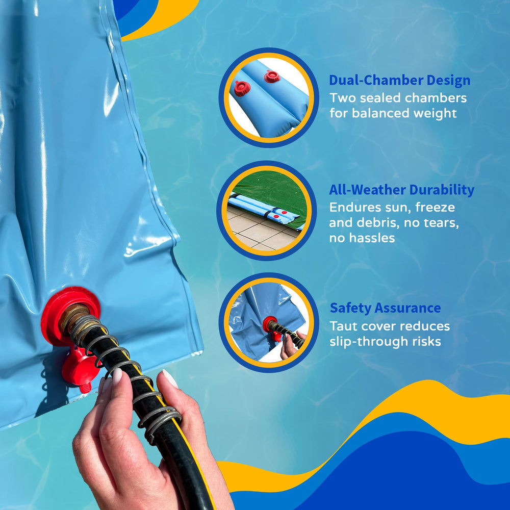 Flexible design of Blue Wave water tube bending around a pool edge