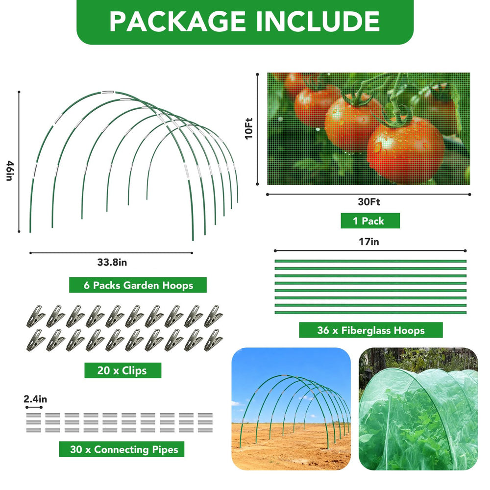 Flexible fiberglass garden hoops for plant protection