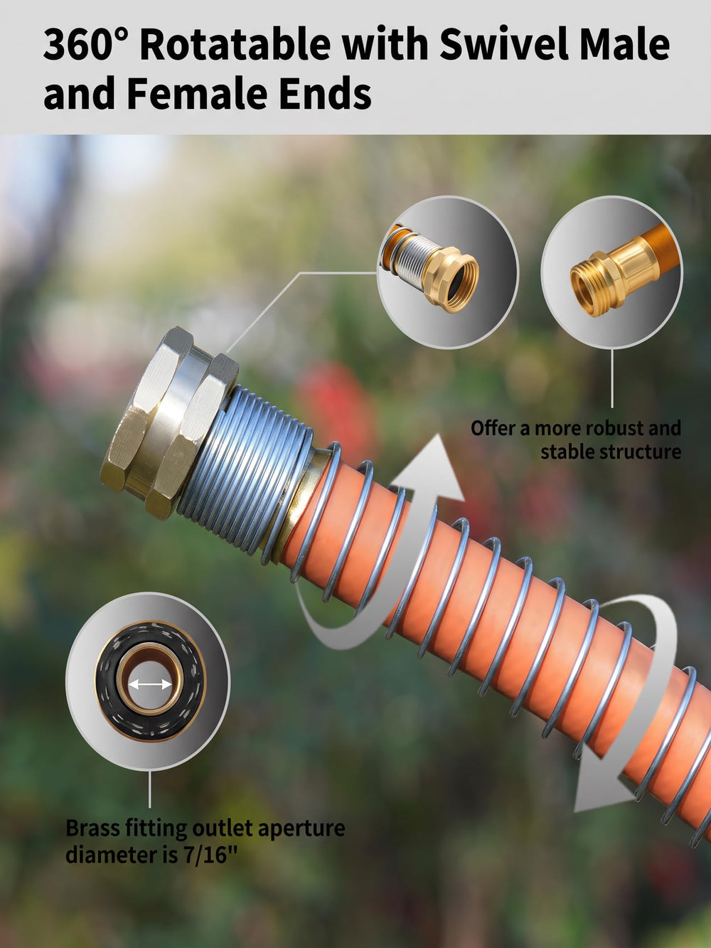 Flexible garden hose coiled for storage