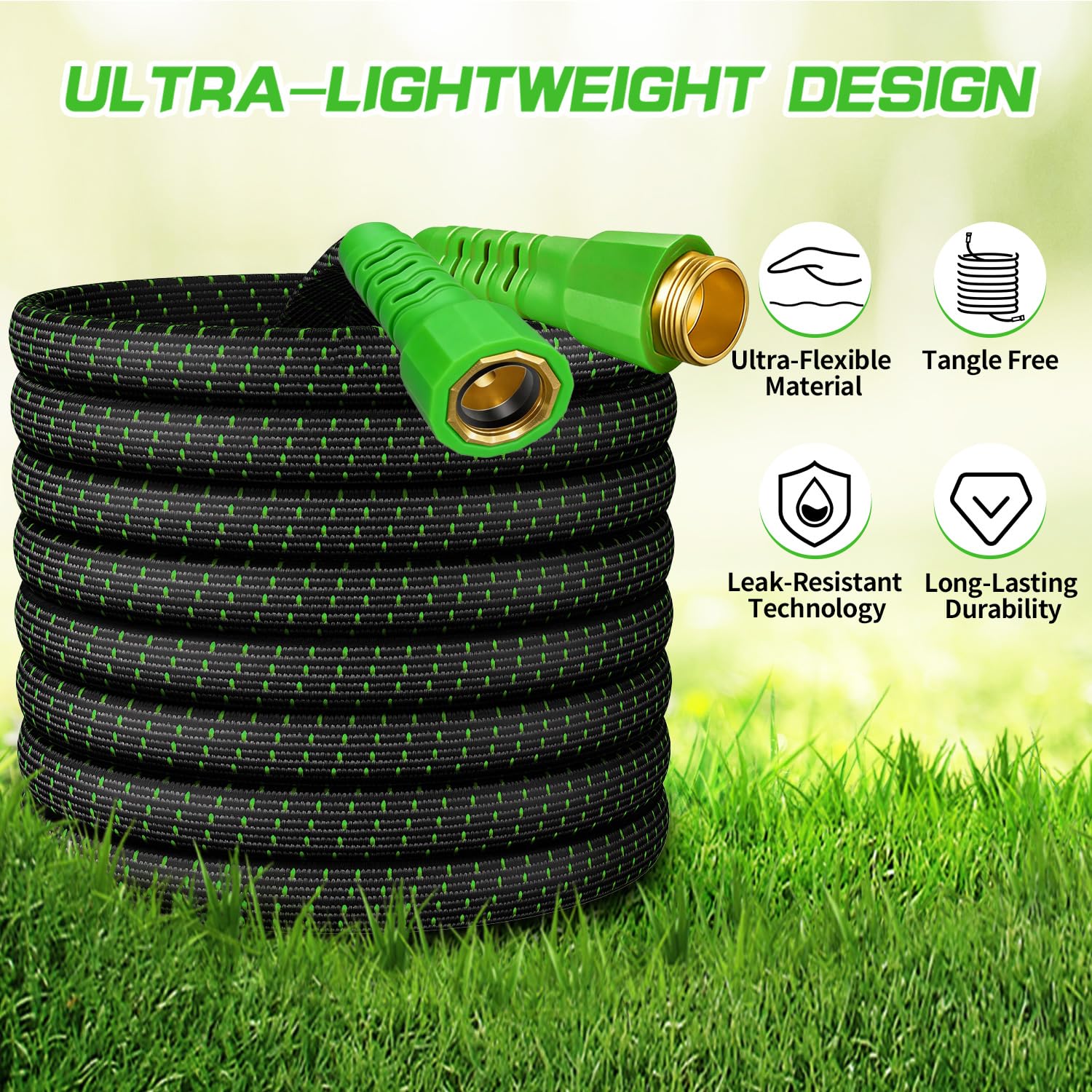Flexible garden hose coiled neatly for storage