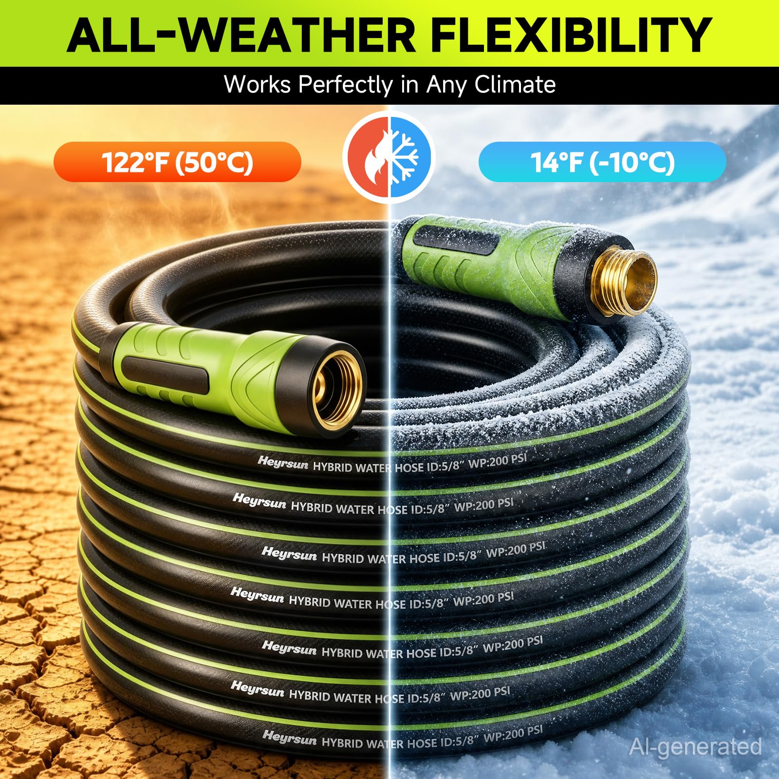 Flexible HEYRSUN garden hose being used in a garden