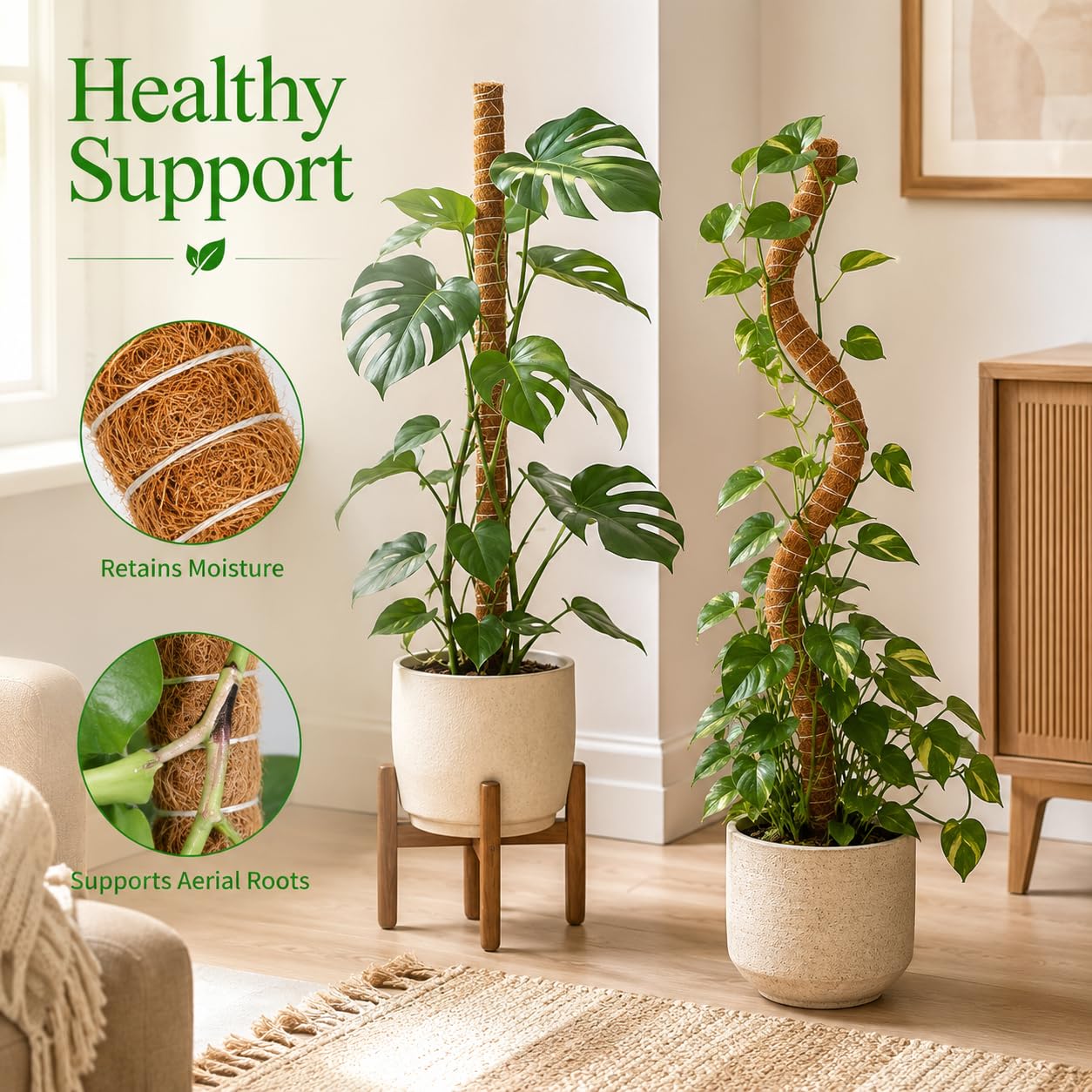 Flexible moss pole shaped in a spiral design