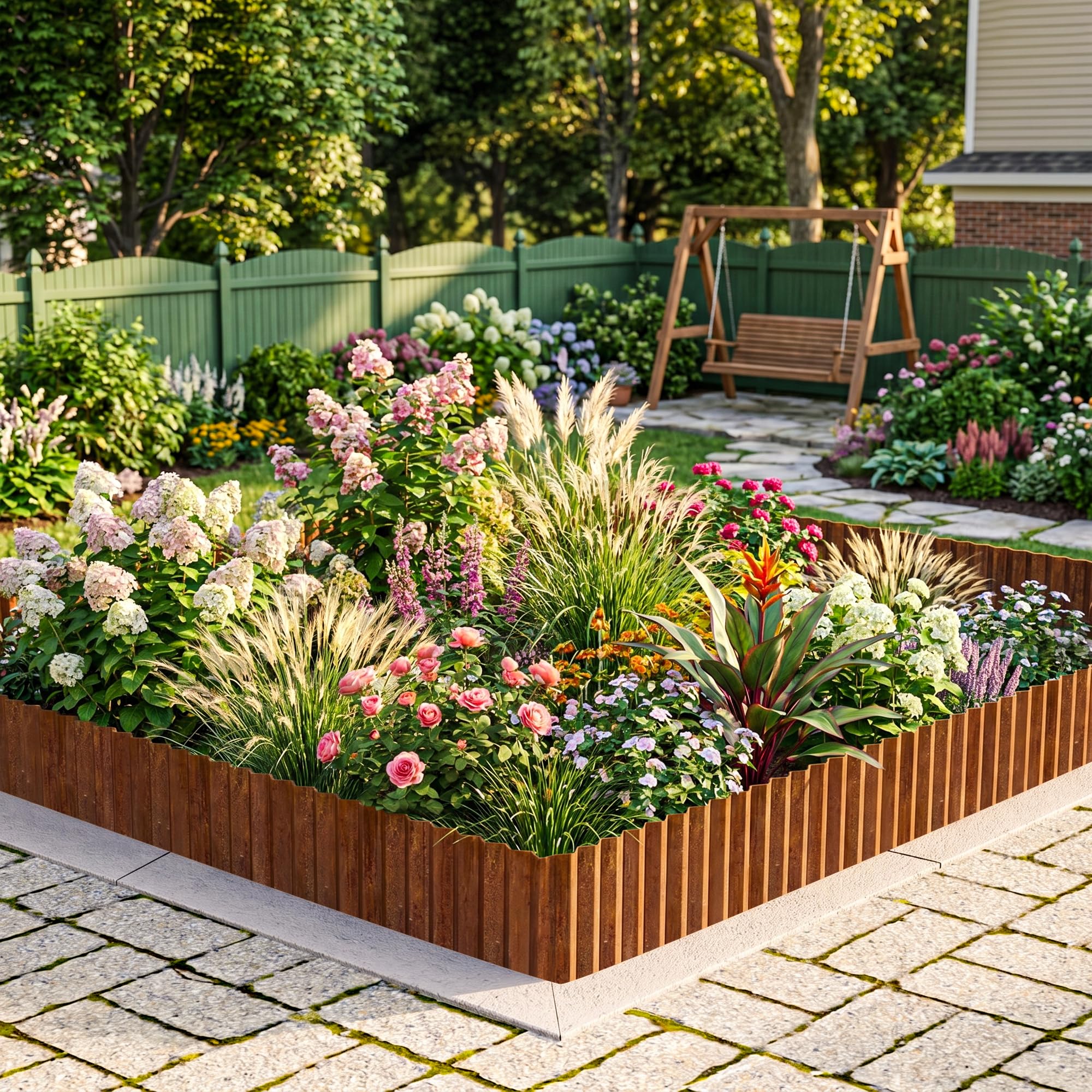 Flexible MTART garden edging shaped into a curve