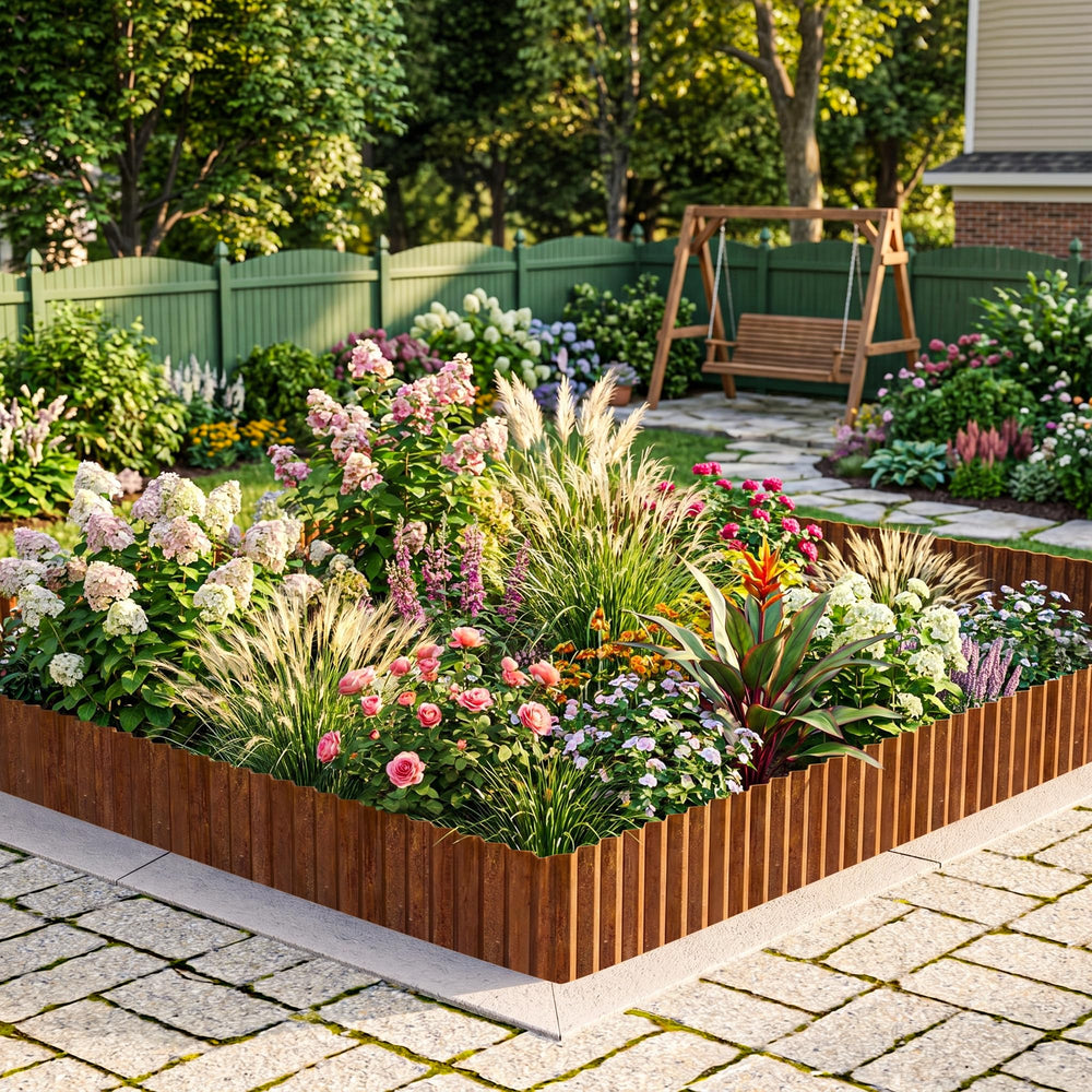 Flexible MTART garden edging shaped into a curve