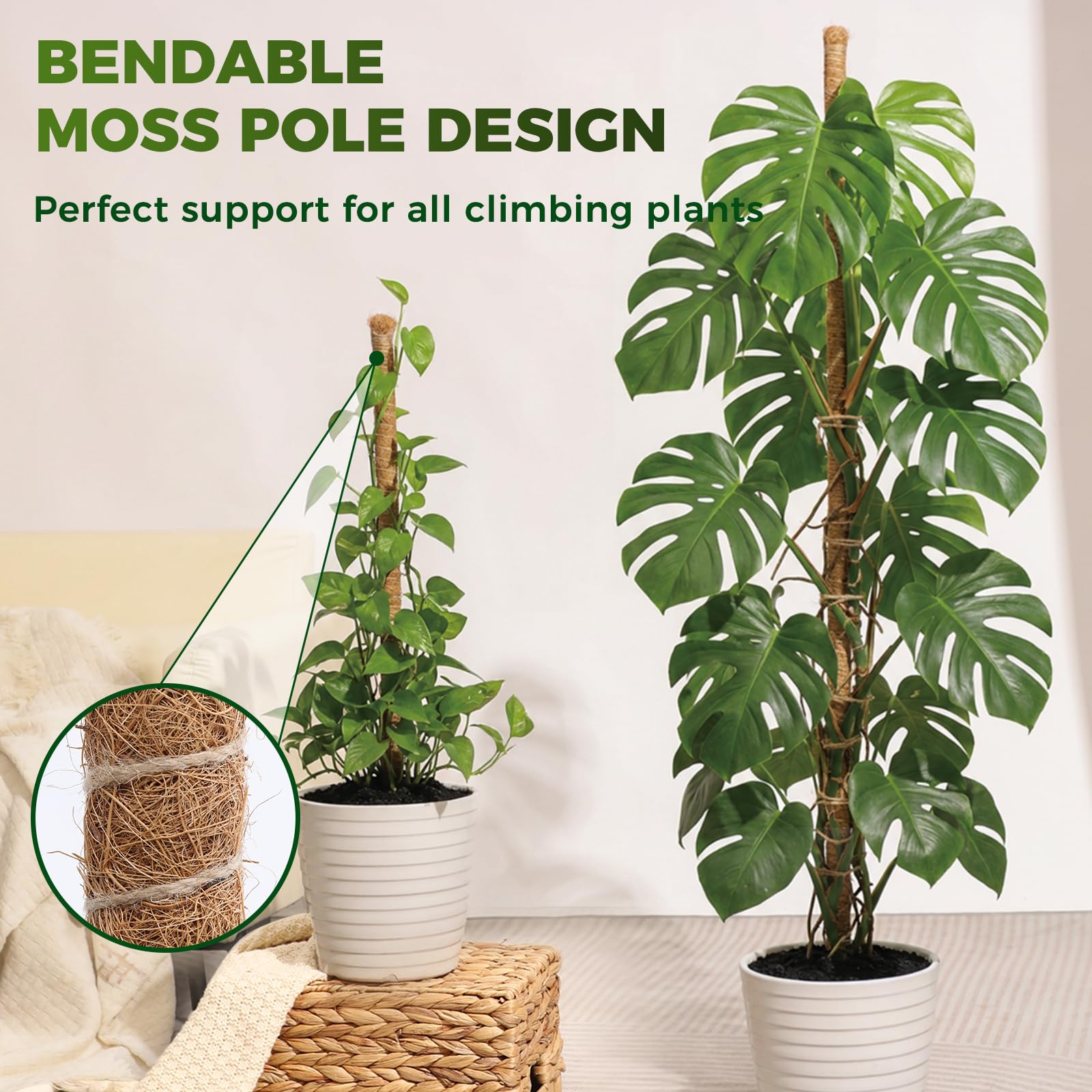 Flexible plant ties included with Snuvid moss poles