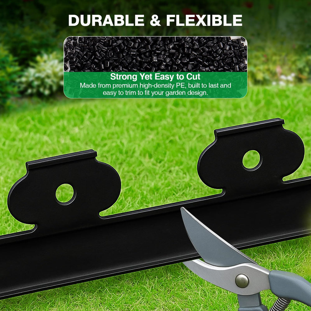 Flexible rubber garden edging installed around flower bed