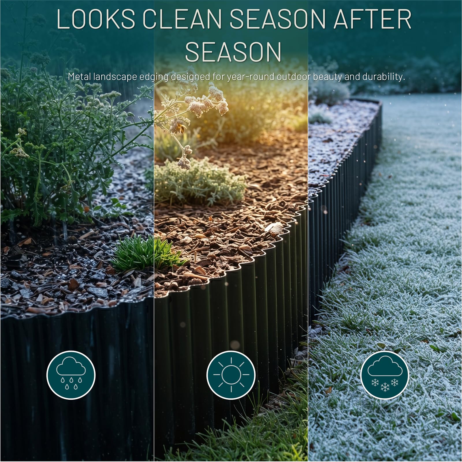 Flexible STIRLINGEAR garden edging curved around flower beds