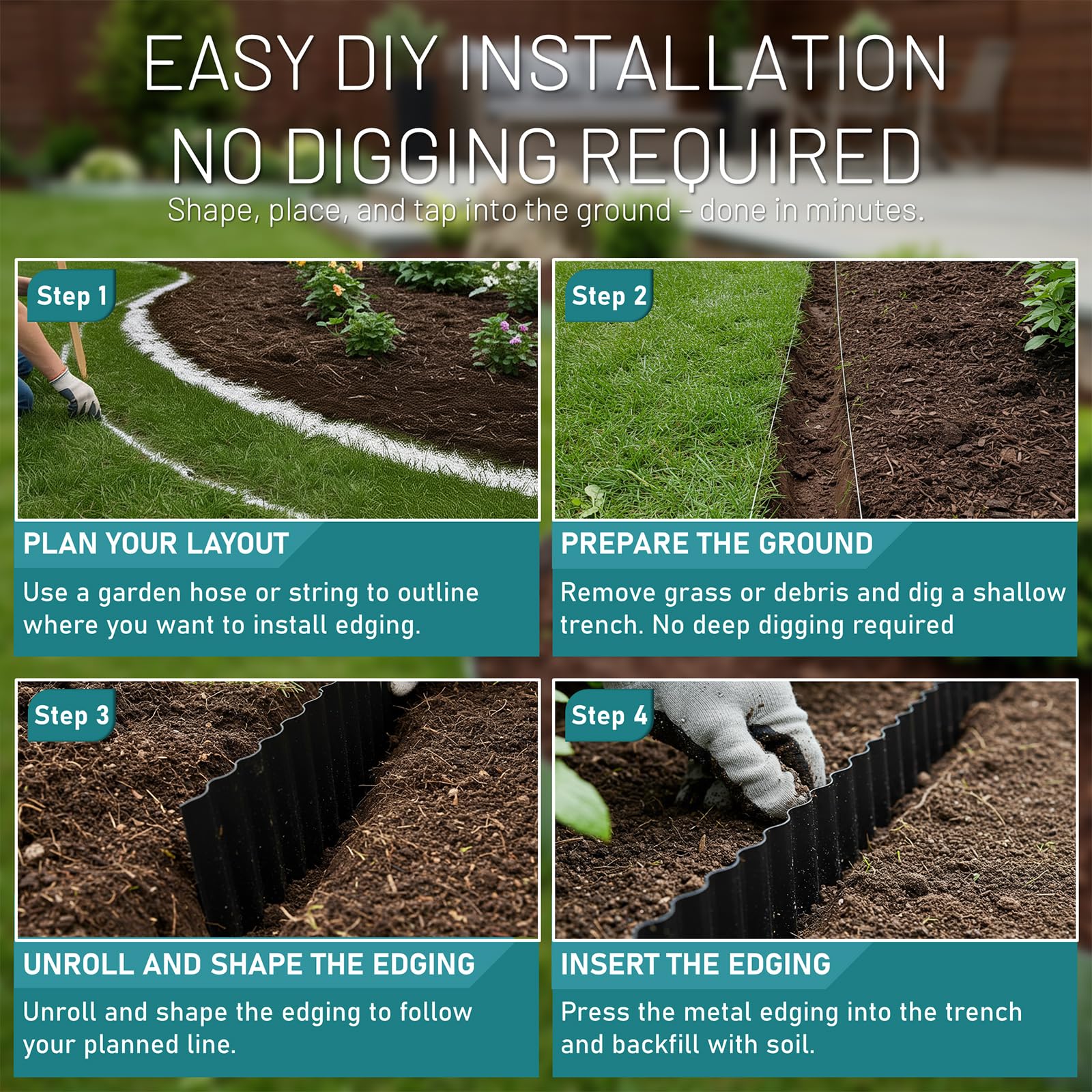 Flexible STIRLINGEAR landscape edging bending around a flower bed